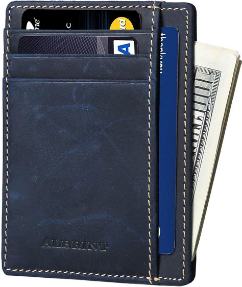 albrint front pocket minimalist wallet rfid leather slim card holder|slim minimalist wallet.